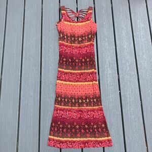 Colorful bohemian sleeveless midi dress with strappy back, boho chic hippie